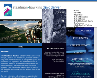 Steadman Hawkins Clinic Denver web screenshot