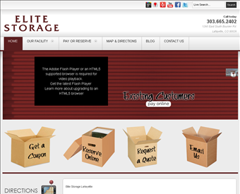 Elite Self Storage web screenshot