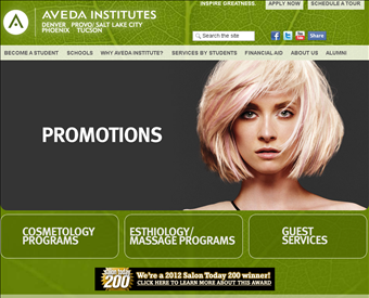 Aveda Institute Denver web screenshot