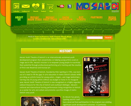 Mosaic Youth Theatre of Detroit web screenshot
