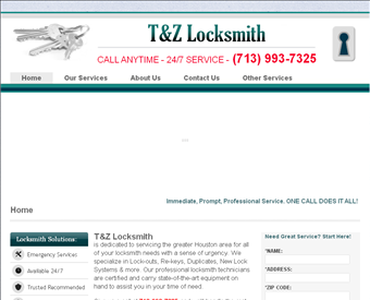T & Z Locksmith web screenshot