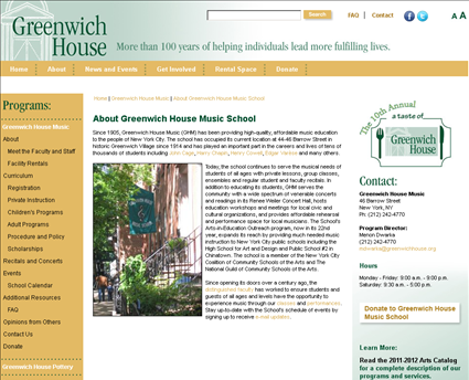 Greenwich House Music School web screenshot