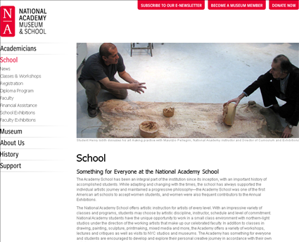 National Academy School of Fine Arts web screenshot