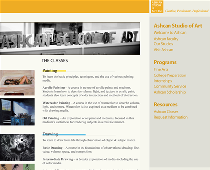Ashcan Studio of Art Inc web screenshot