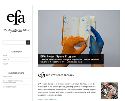 Elizabeth Foundation For the Arts web screenshot