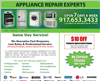 SI Appliance Repair web screenshot