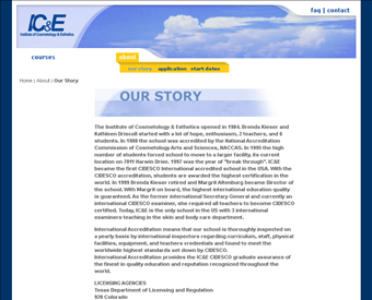 Institute of Cosmetology & Esthetics web screenshot