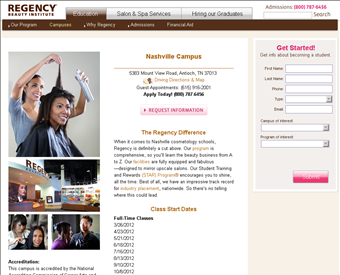 Regency Beauty Institute web screenshot