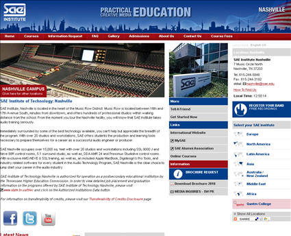 SAE Institute of Technology web screenshot