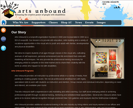 Arts Unbound Inc web screenshot