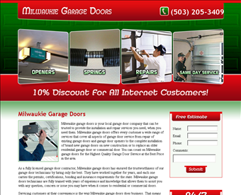 Milwaukie Garage Doors web screenshot