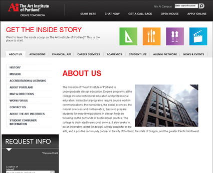 The Art Institute of Portland web screenshot