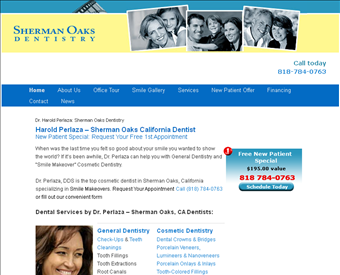 Dr. Harold Perlaza, DDS - Sherman Oaks Dentistry web screenshot