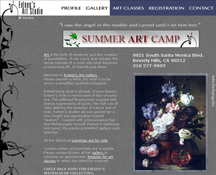 Evleen's art studio web screenshot