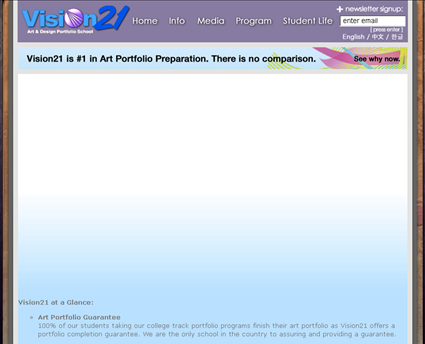 Vision21 Art School web screenshot