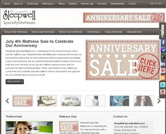 SleepWell Specialty Mattresses web screenshot