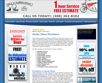 Triple A plumbing web screenshot