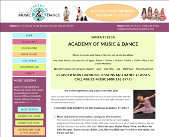 Santa Teresa Academy of Music and Dance web screenshot