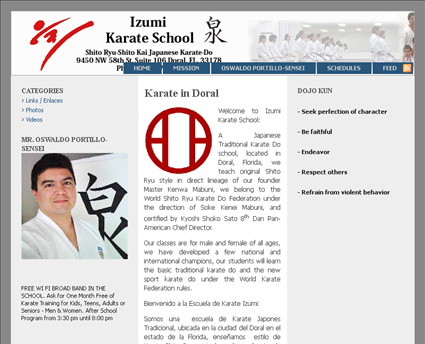 Izumi Karate School web screenshot