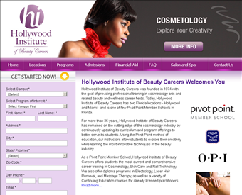 Hollywood Institute of Beauty Careers web screenshot