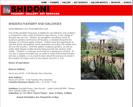 Shidoni Foundry & Gallery web screenshot