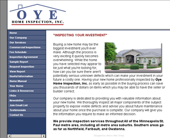 Oye Home Inspection, Inc. web screenshot