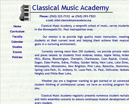 Classical Music Academy web screenshot