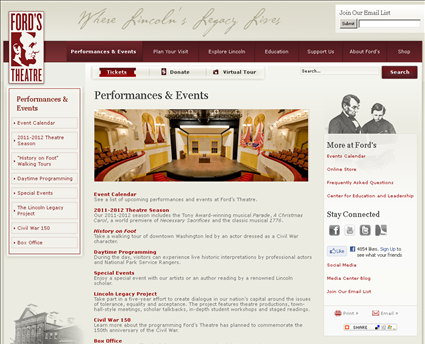 Fords Theatre web screenshot