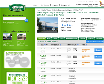 Extra Space Storage web screenshot