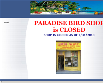 Paradise Bird Shop web screenshot