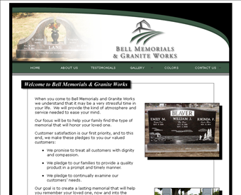 Bell Memorials & Granite Works web screenshot