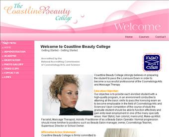Coastline Beauty College web screenshot