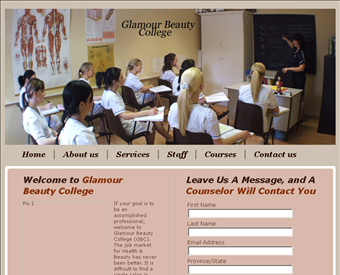 Glamour Beauty College Inc. web screenshot