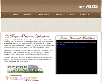 Proper Placement - Funeral Headstones Whittier web screenshot