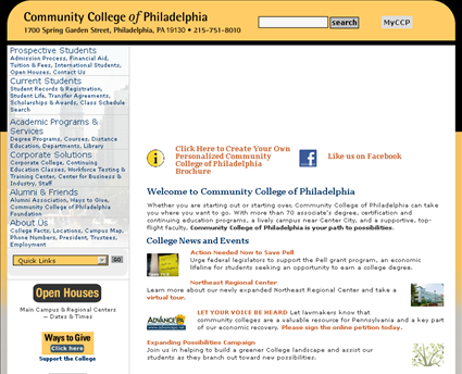 Community College of Philadelphia web screenshot