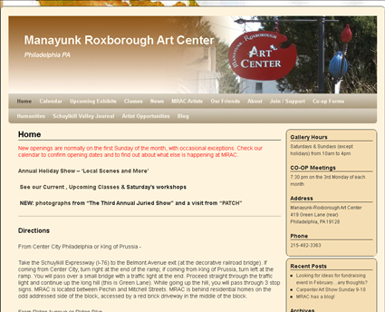 Manayunk Art Center web screenshot