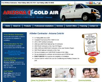Arizona Cold Air web screenshot