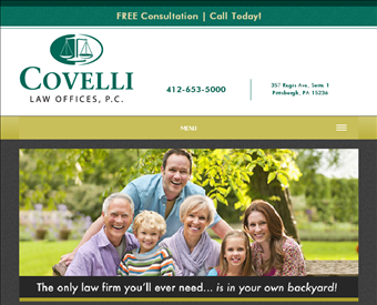 Covelli Law Offices, P.C. web screenshot