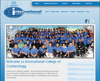 International College of Cosmetology web screenshot