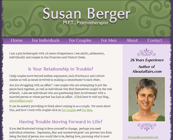 Susan Berger, MFT Psychotherapy web screenshot