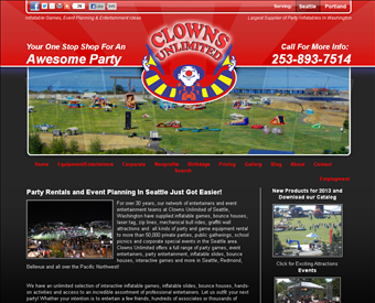 Clowns Unlimited, Party Rental, Event Equipment, Rides & Slides, Seattle web screenshot