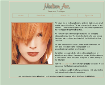 Madison Avenue Salon & Boutique web screenshot