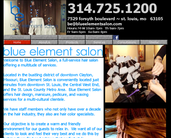 Blue Element Salon web screenshot