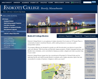 Endicott College - Boston web screenshot