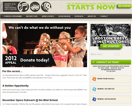 North End Music and Performing Arts Center web screenshot