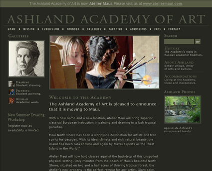 Ashland Academy Of Art web screenshot