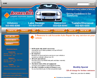 Accurate Auto - Lake Oswego web screenshot