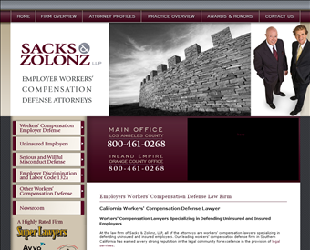 Sacks & Zolonz, LLP web screenshot
