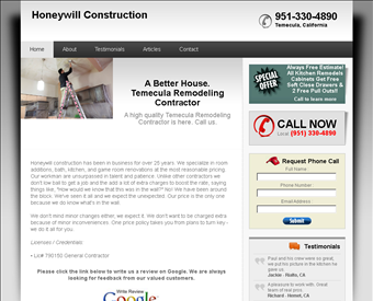Honeywill Construction web screenshot