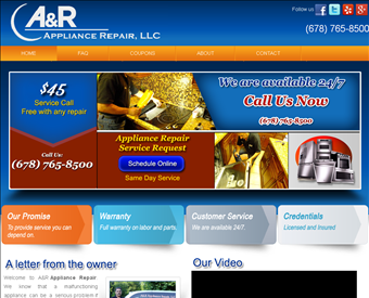A&R Appliance Repair, LLC web screenshot